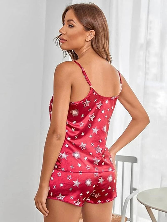 Red Star Satin Nightwear Set