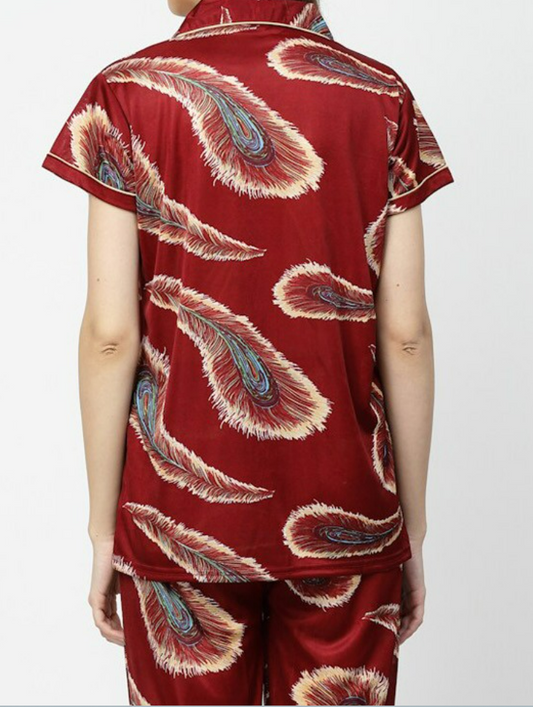 Royal Peacock Print Satin Nightsuit