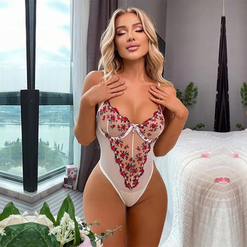 Red Embroidery Bodysuit