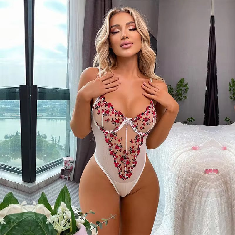 Red Embroidery Bodysuit