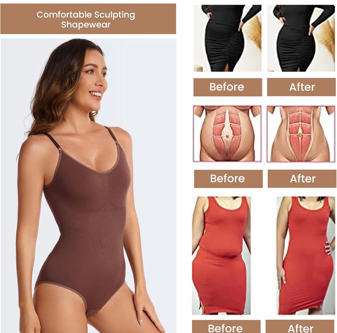 Black & Brown Sleeveless Sculpting Body Shapewear Combo