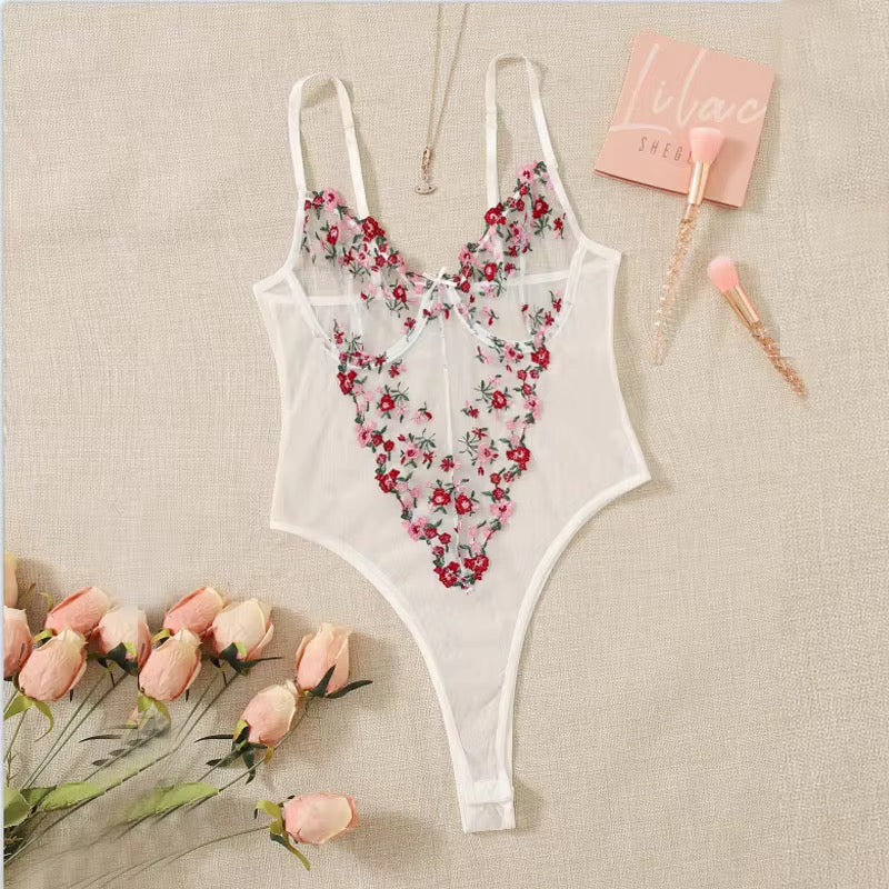 Red Embroidery Bodysuit