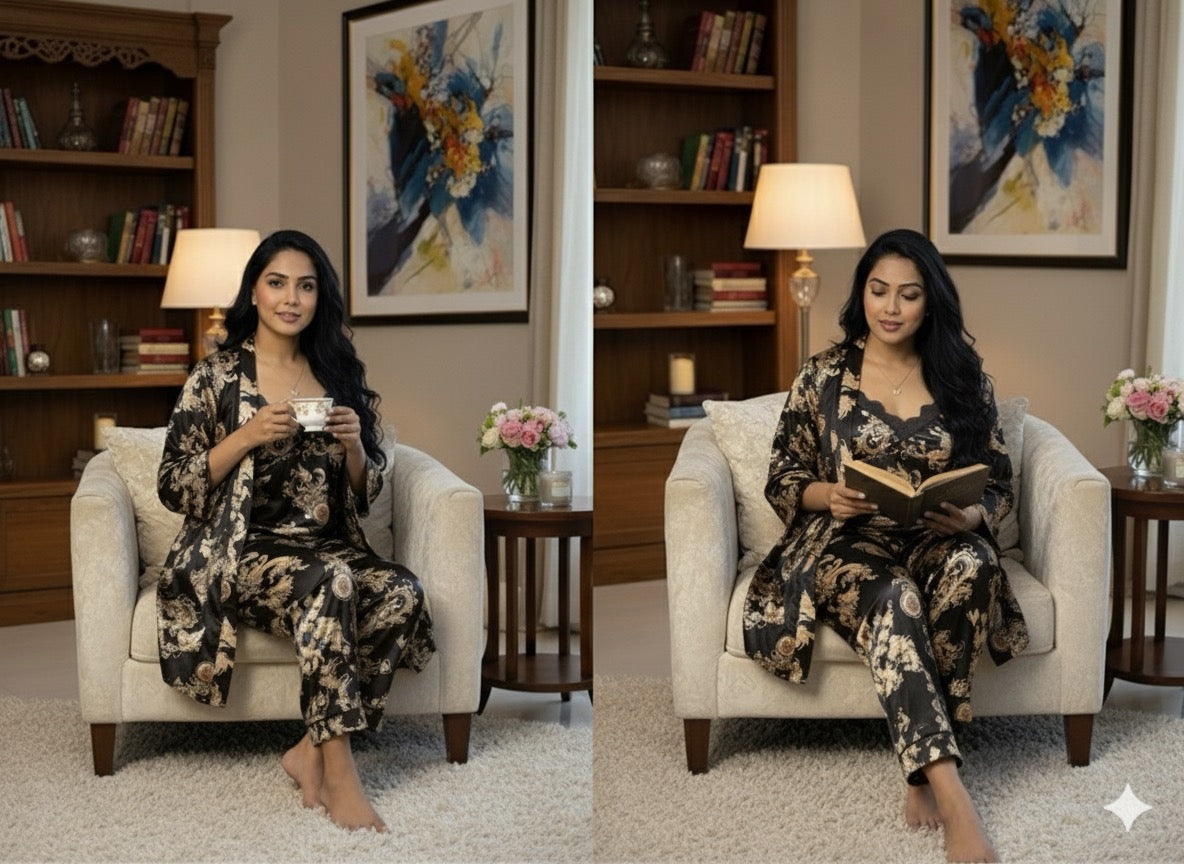 3Pc Dragon Print Nightsuit