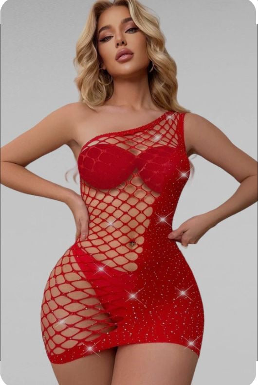 Red Erotic Rhinestones Lingerie