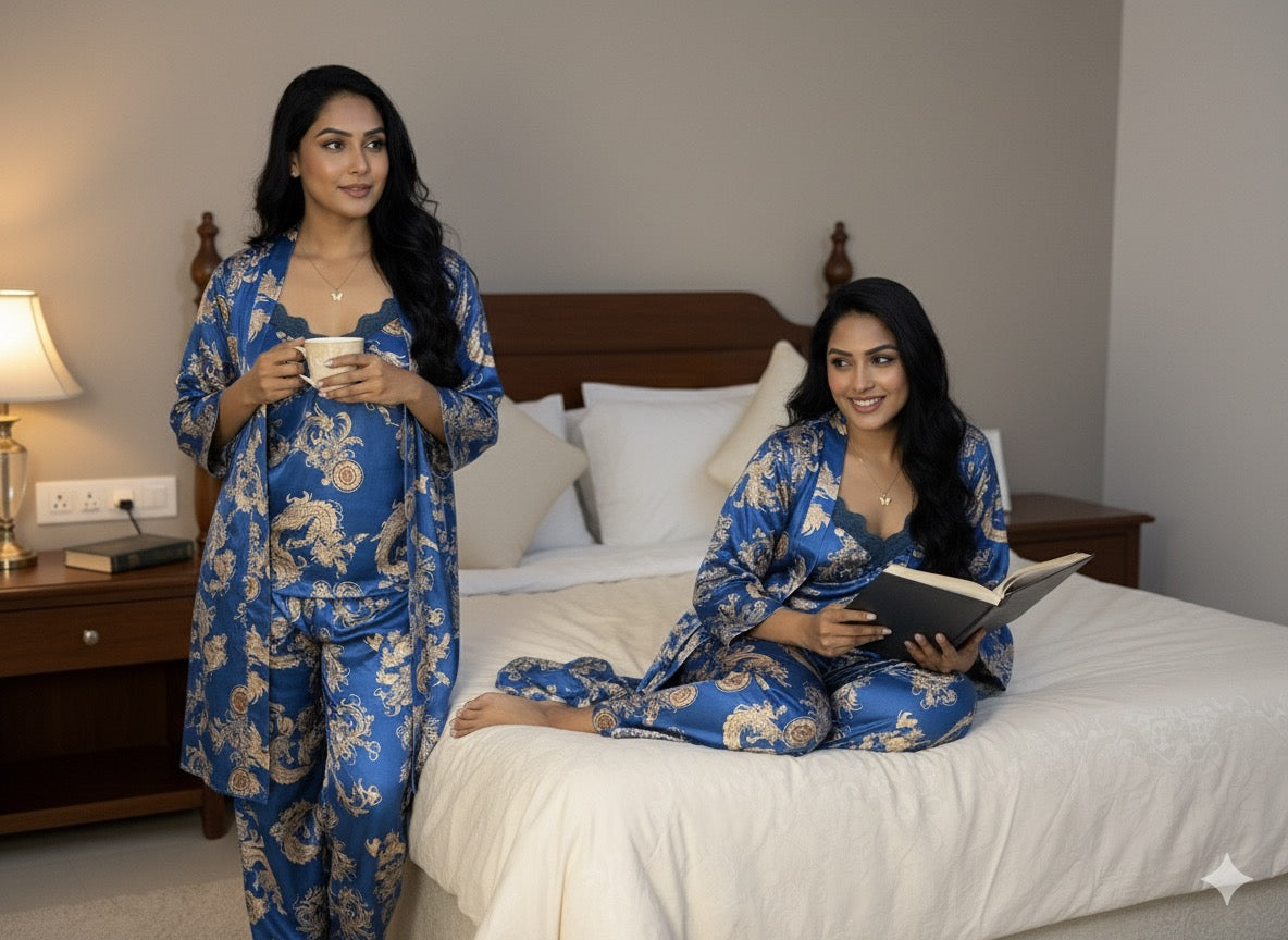 3Pc Dragon Print Nightsuit
