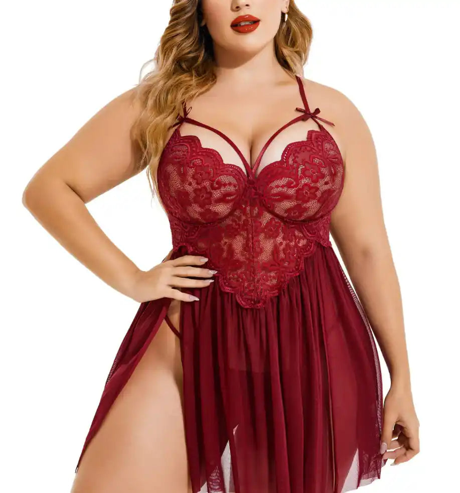 Glamour in Maroon Plus-Size Lingerie Set
