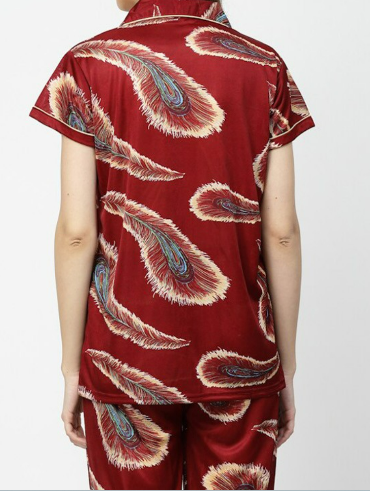 Royal Peacock Print Satin Nightsuit