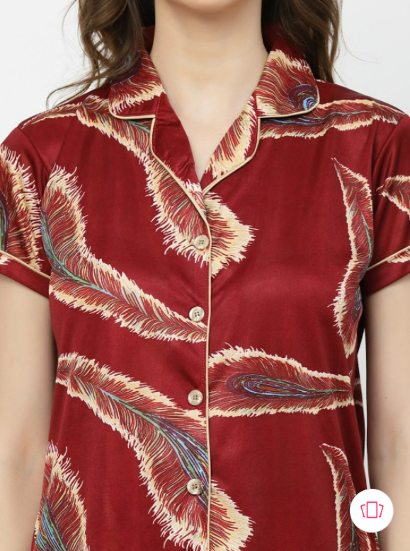 Royal Peacock Print Satin Nightsuit