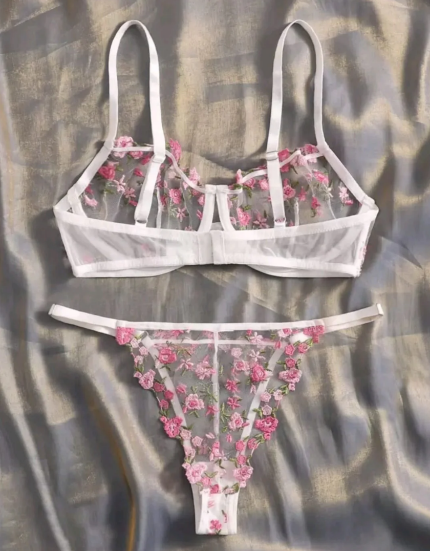 Pink Embroidery Lingerie Set