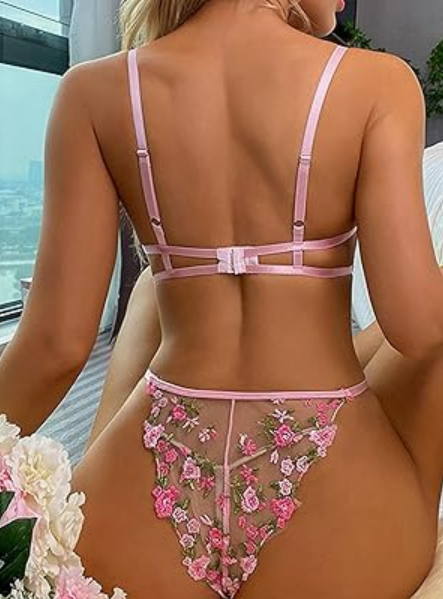 Pink Embroidery Lingerie Set