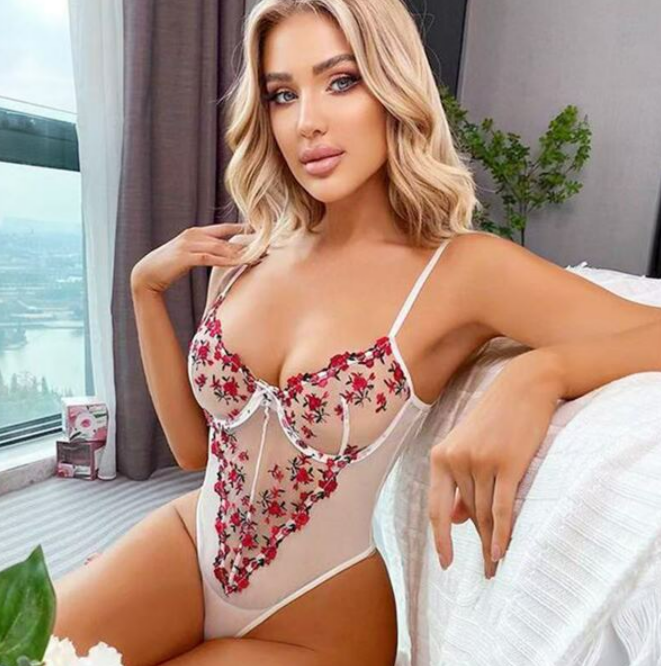 Red Embroidery Bodysuit