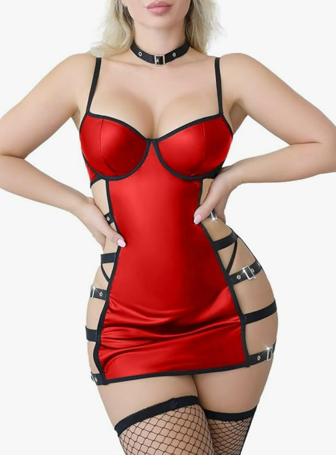 Seductive Satin Lycra Mini Dress with Garter & Choker