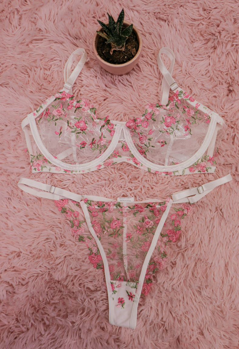 Pink Embroidery Lingerie Set