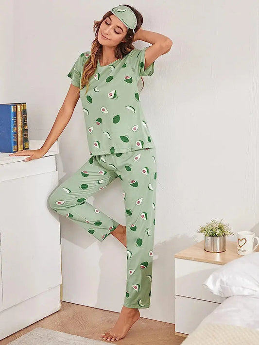 Green Print Soft Night Suit Set