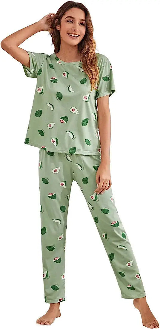 Green Print Soft Night Suit Set